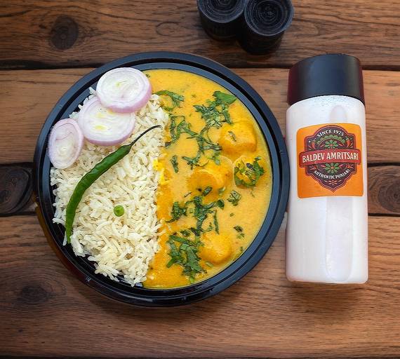 Kadhi Rice Bowl with Sweet Lassi