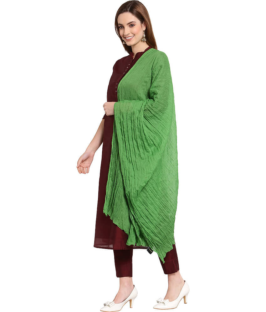 Anekaant Green Solid Cotton Stoles ( Pack of 1 ) view 2