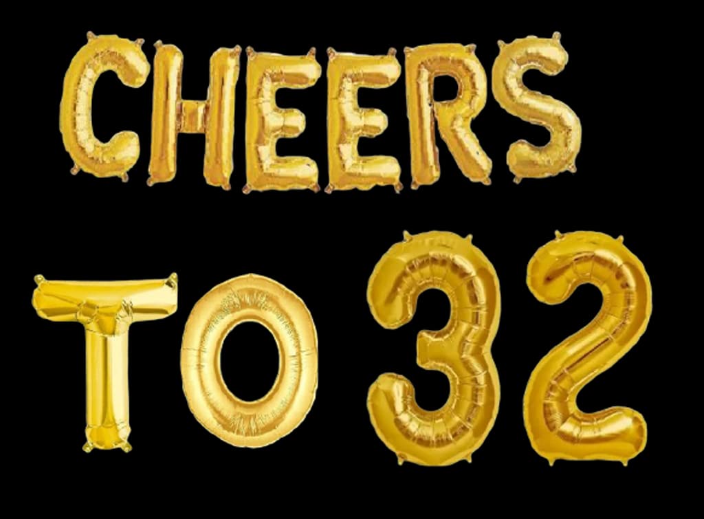 Partyzon Gold Cheers to Birthday Foil Balloon Combo Party Decoration for Anniversary Celebration 16 Inches view 2