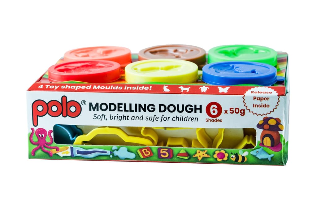 polo Modelling Dough Set - 6 Vibrant Colors (300g Total) | Includes 4 Fun Shaped Moulds | Safe, Soft, and Non-Toxic Dough for Kids | Creative Play & Craft Set for Children view 2