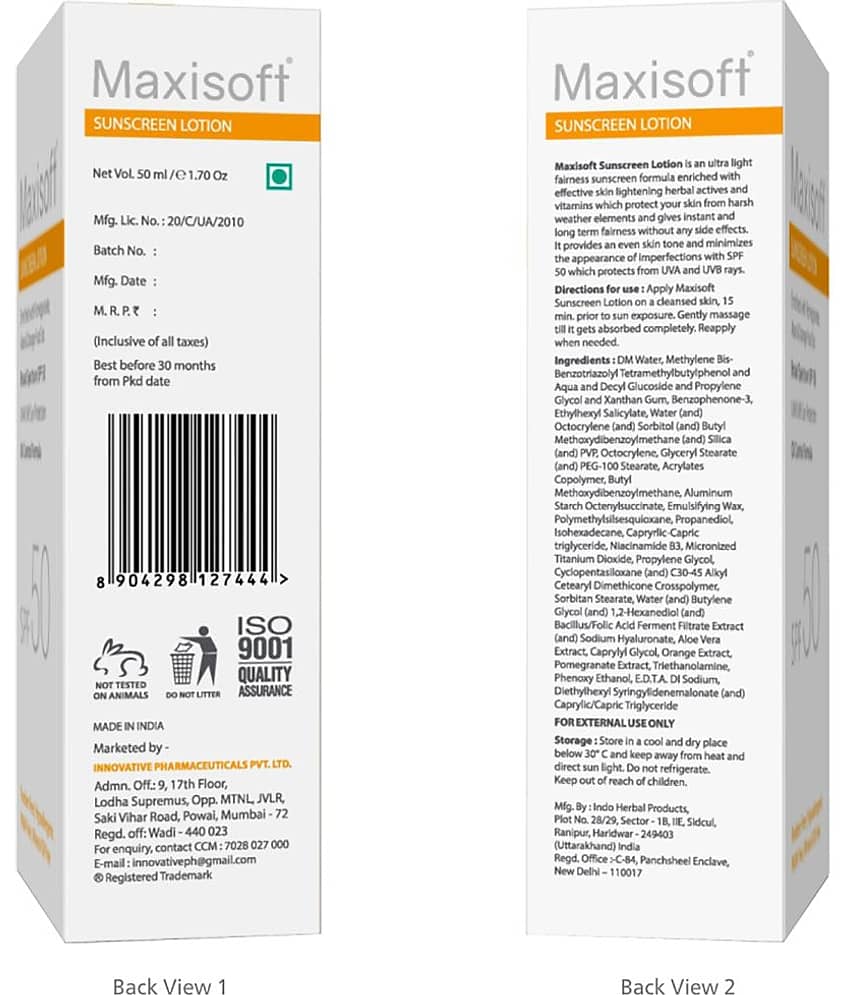 MAXISOFT - SPF 50 Sunscreen Cream For All Skin Type ( Pack of 1 ) view 2