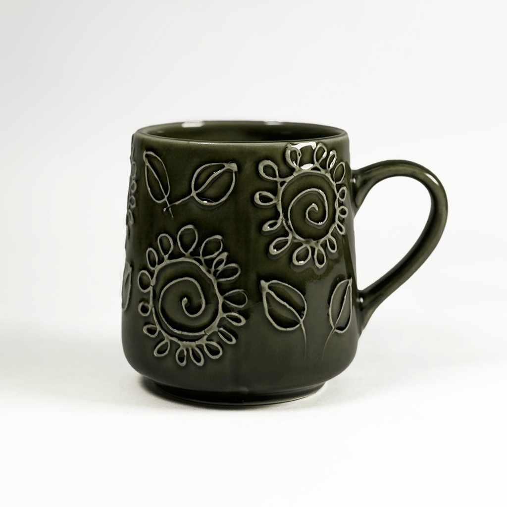 Heritales Olive Bloom Ceramic Mug for Coffee, Milk & Tea Lovers – 350 ML | Handcrafted in India | Vegan, Bone China-Free | Microwave, Dishwasher & Freezer Safe | Premium Artisanal Mug– Set of 1
