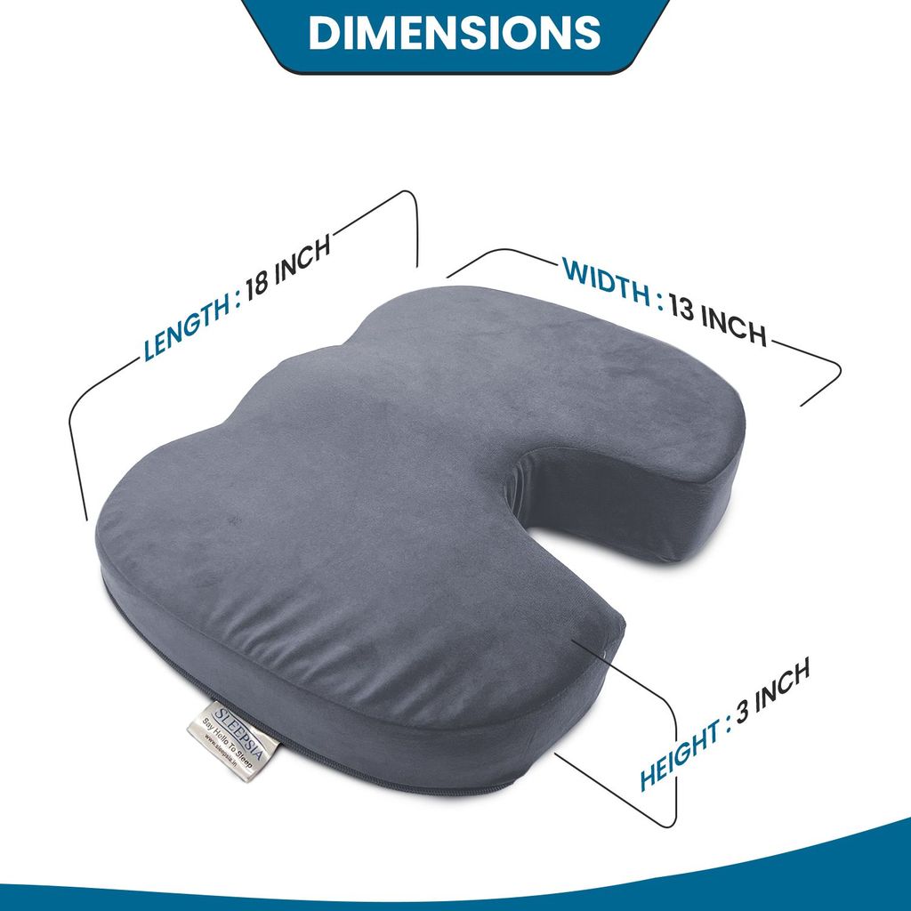 Sleepsia Coccyx Memory Foam Pillow for Tailbone Pain Relief, Office Seat, Home and Wheel Chair, Orthopedic, Lumbar Lower Back Pain, Scatia Cushion (Velvet Grey) view 2