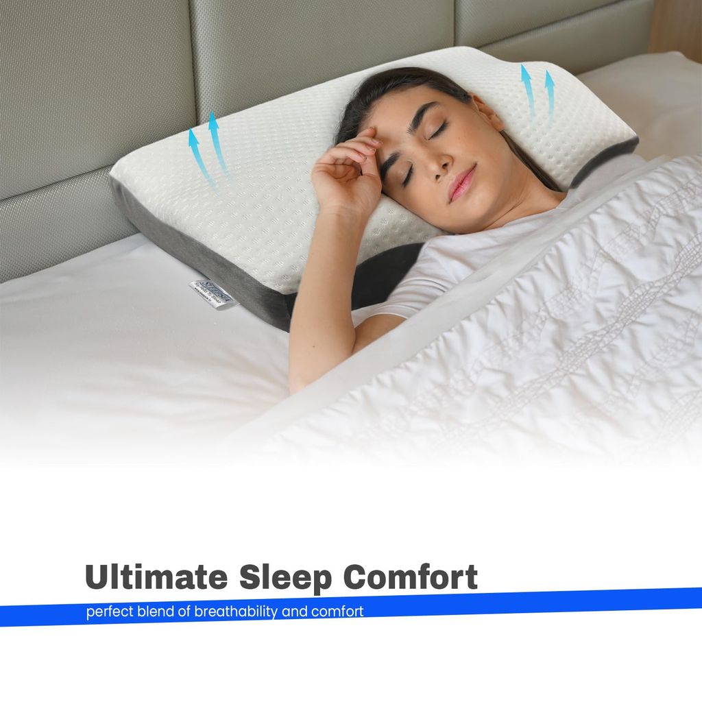 Sleepsia Cervical Memory Foam Pillow - Orthopedic Neck Sleeping Pillows for Side & Back Sleepers, Pillow for Neck & Shoulder Pain - (Grey/White) view 2
