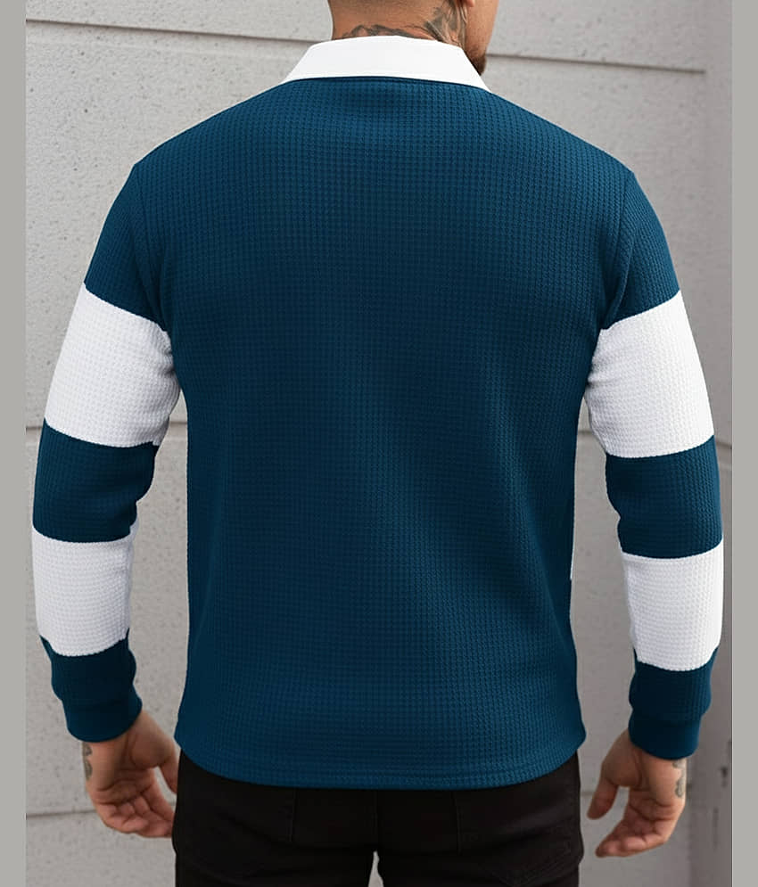 ENITOR Men Cotton Blend Regular Fit Striped Polo T Shirt ( Teal Blue ) view 2
