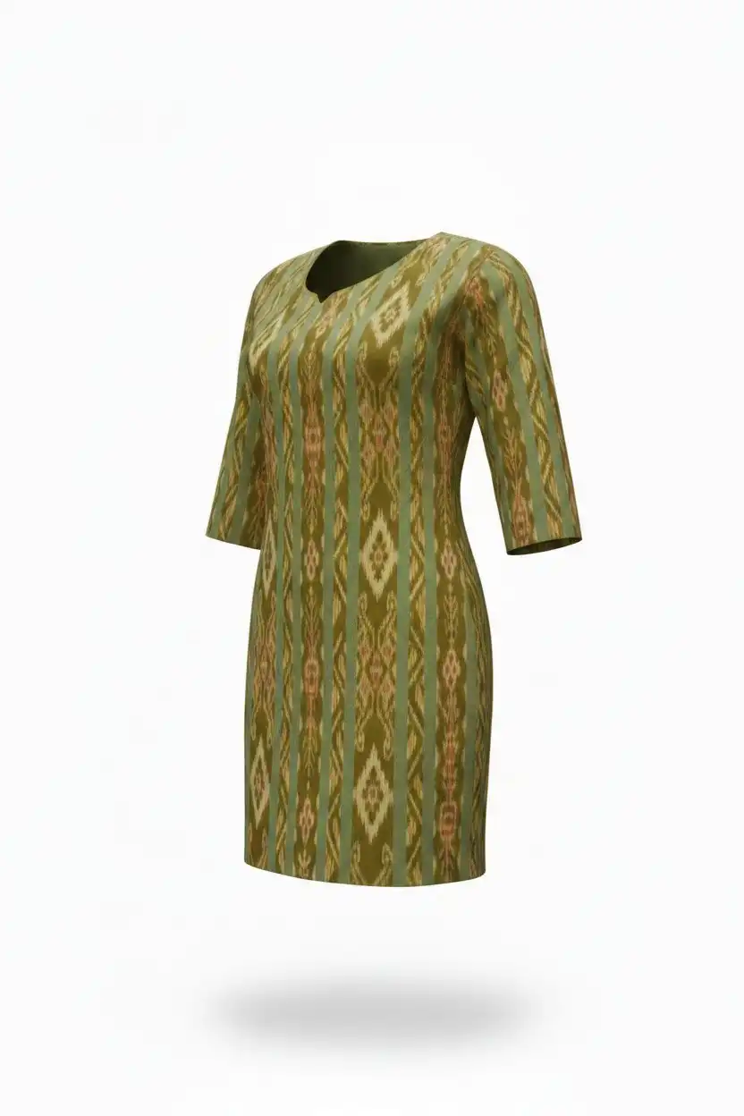 Sambalpuri Ikat Diamond Olive-Odisha Handloom Cotton Kurti view 2