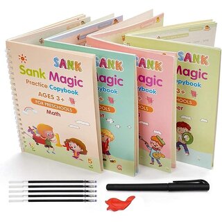 WildBooks Magic Practice Copybook 4 Books + 1 Pen + 10 Refills, Number Tracing Book for Preschoolers