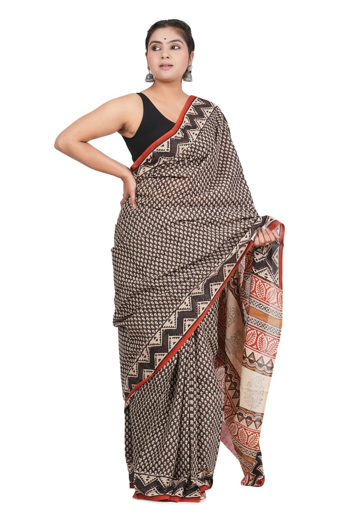 Bagru Handblock Printed Cotton Saree With Blouse - (1TTXSARRJ17106-12) view 2