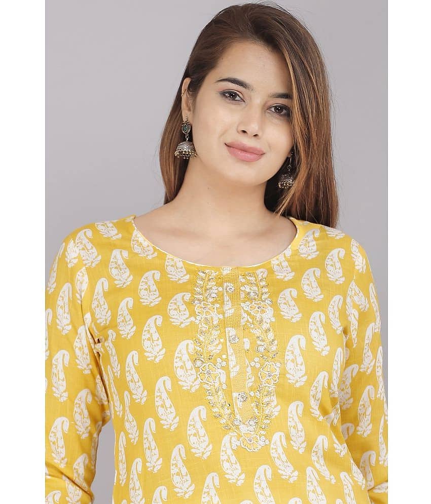 JC4U - Yellow Cotton Women's Straight Kurti ( Pack of 1 ) view 2