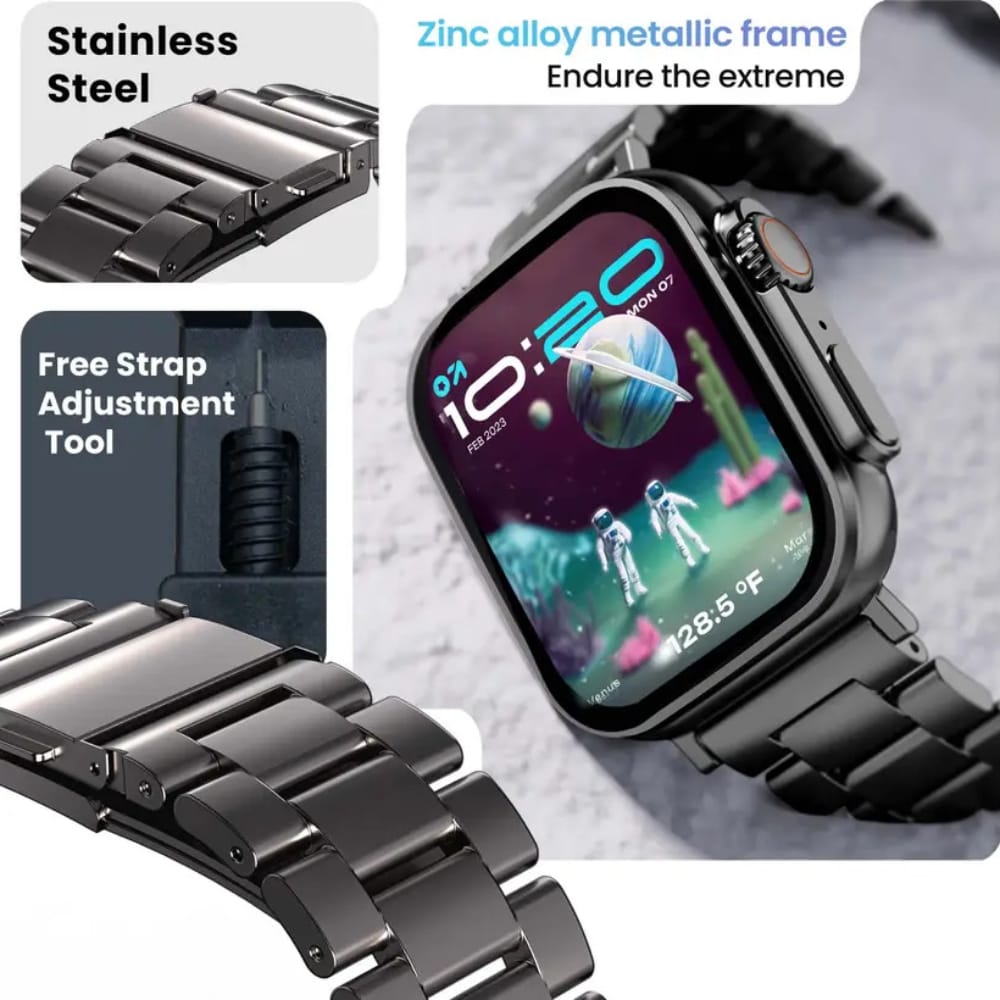 T800 Ultra Metal Silver Smartwatch with Bluetooth, Fitness & Heart Rate Tracking Smartwatch (Black Metal Strap, Free Size) view 2