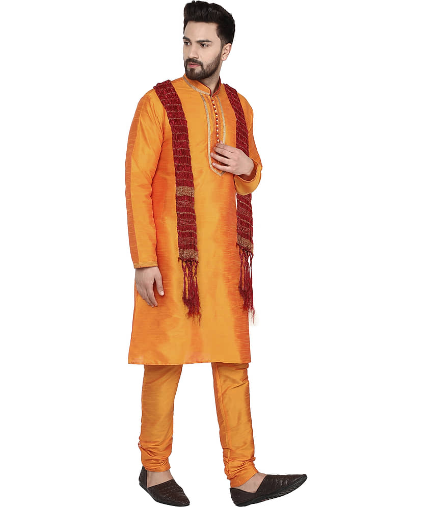 SKAVIJ Gold Silk Blend Kurta Pyjama Set view 2