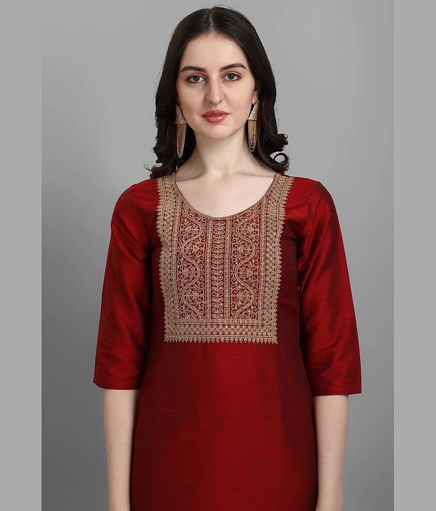 anushansa Rayon Embellished Kurti With Pants Women's Stitched Salwar Suit - Yellow ( Pack of 1 ) view 2