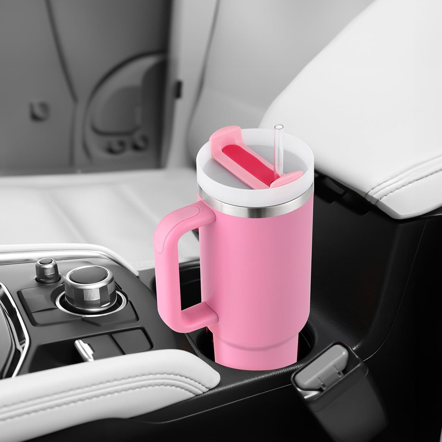 Panchhi Store 1200ML Stainless Steel Tumbler with Straw Hot and Cold Sipper with Handle and Lid Straw Double Insulated Sipper for Hot and Cold Drink Leakproof Tumbler for Gym Traveling Car Rasburry view 2