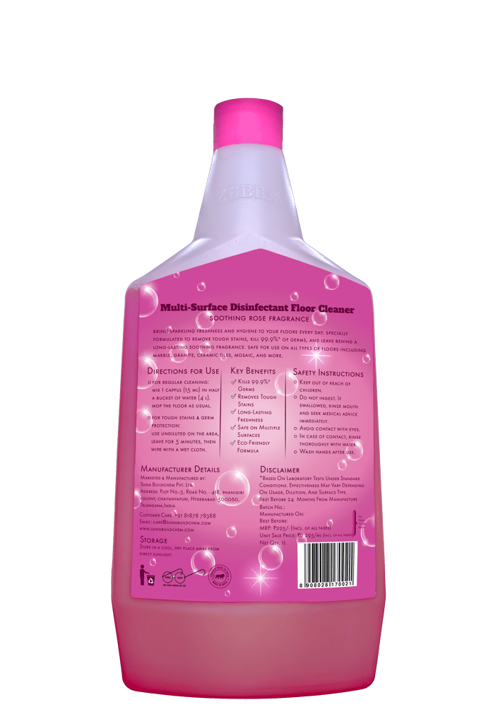 Suna Buildchem Multi-Surface Disinfectant Floor Cleaner Soothing Rose Fragrance 1L view 2