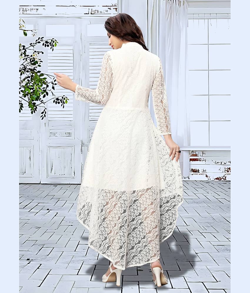 ZELZIS Women Net Printed Asymmetric Dress ( White ) view 2