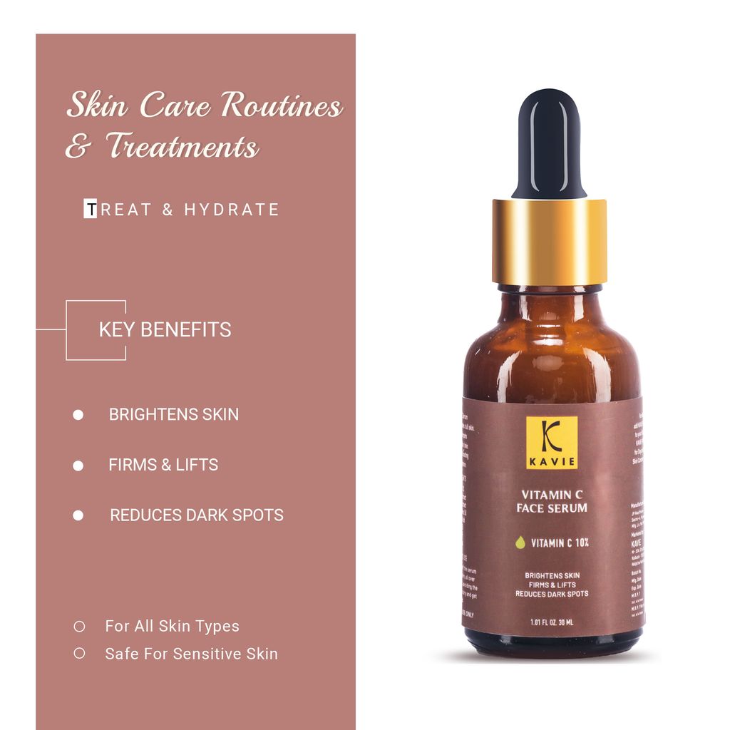 KAVIE Vitamin C 10% Face Serum with Hyaluronic Acid, Vitamin E& F | for Skin Brightening | Reduces Dark Spots view 2