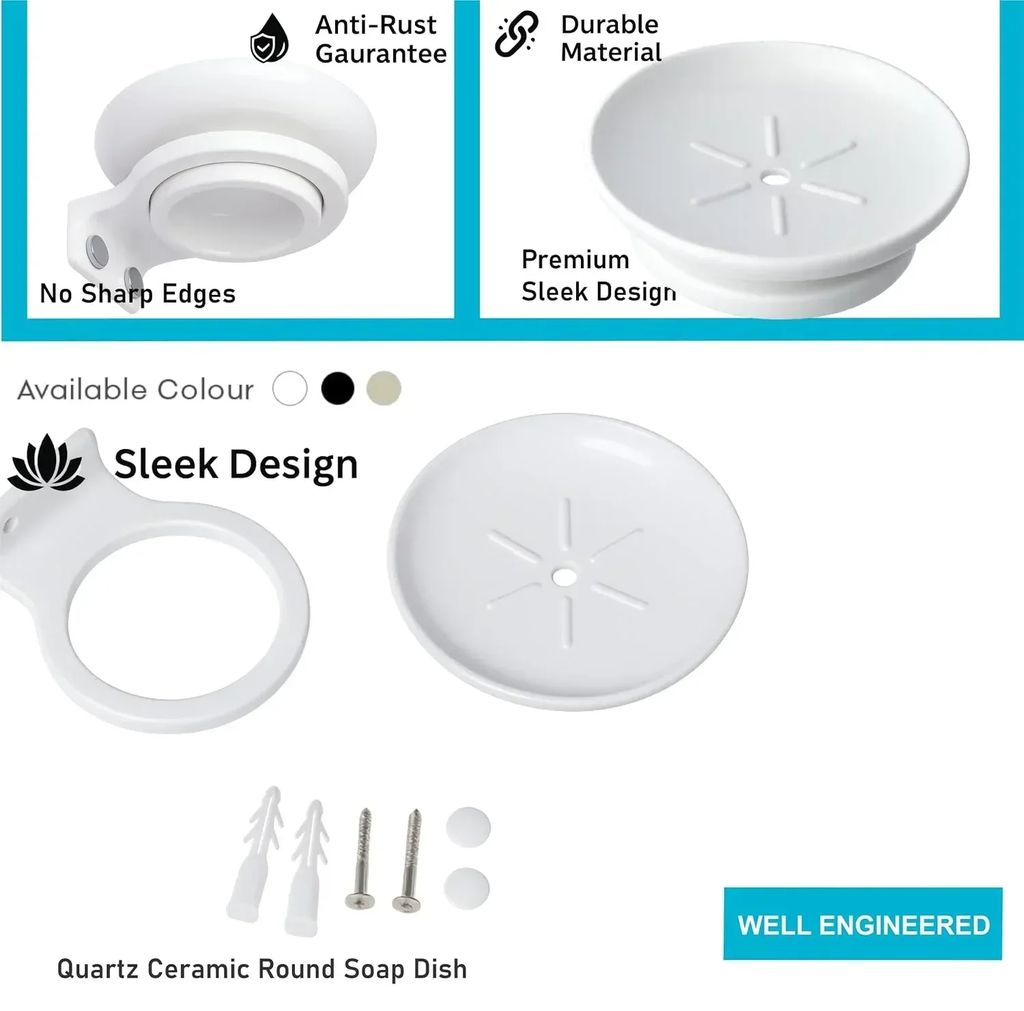 White Soap Dish Unbreakable Abs Round Ceramic Finish (RW-121) view 2