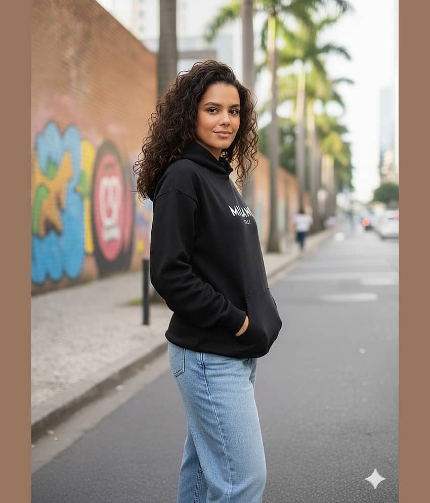 ELBATROSS Women Fleece Hooded Sweatshirt For Light Winters ( Black ) view 2