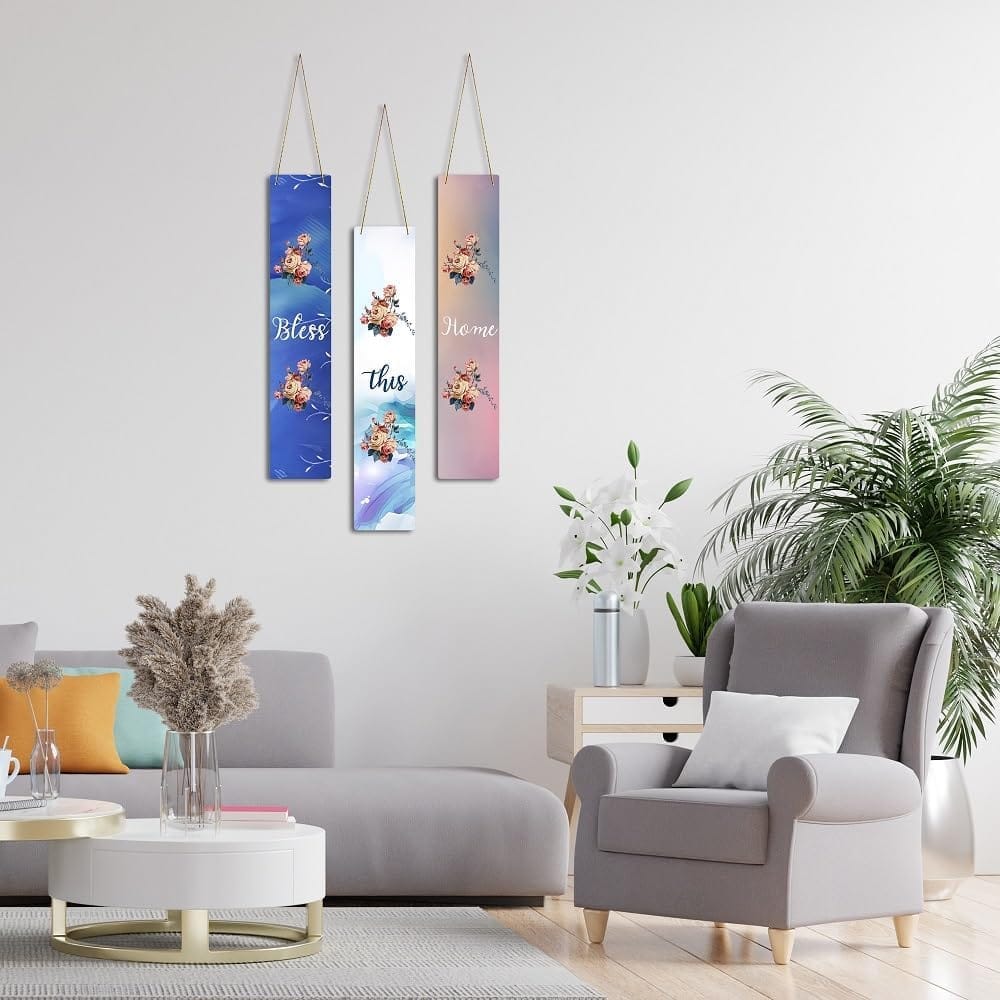 Charmor Bless This Home Designer Wall Hanging Decoration Items for Home | Gifts | Bedroom | Wooden | Living Room | Artworks (WH4810),Set of 3 view 2