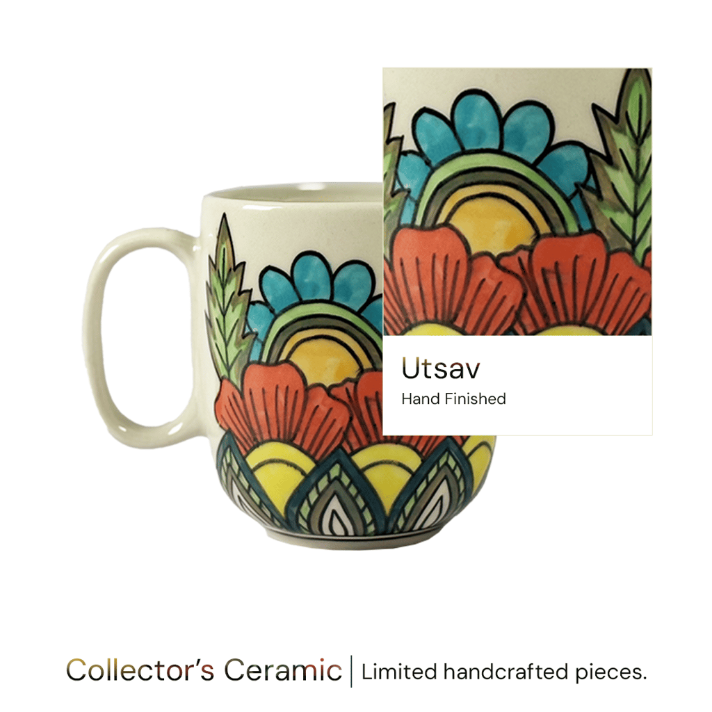 Heritales Utsav Multicolor Ceramic Mug for Coffee, Milk & Tea Lovers – 350 ML | Handcrafted in India | Vegan, Bone China-Free | Microwave, Dishwasher & Freezer Safe | Premium Artisanal Mug– Set of 2 view 2