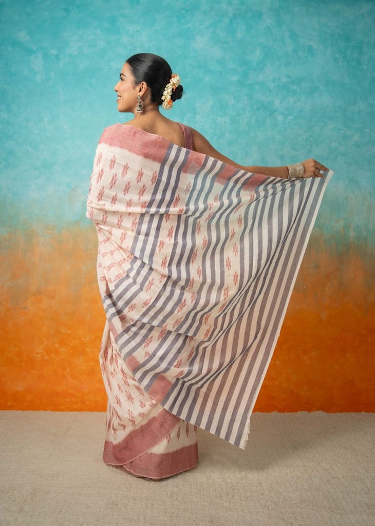 Coastal White & Red Cotton Saree view 2