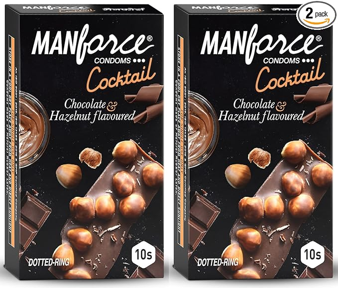 MANFORCE Cocktail Condoms with Dotted-Rings Hazelnut & Chocolate Flavoured- 10 Pieces x Pack of 2 Condom (Set of 2 20 Sheets)