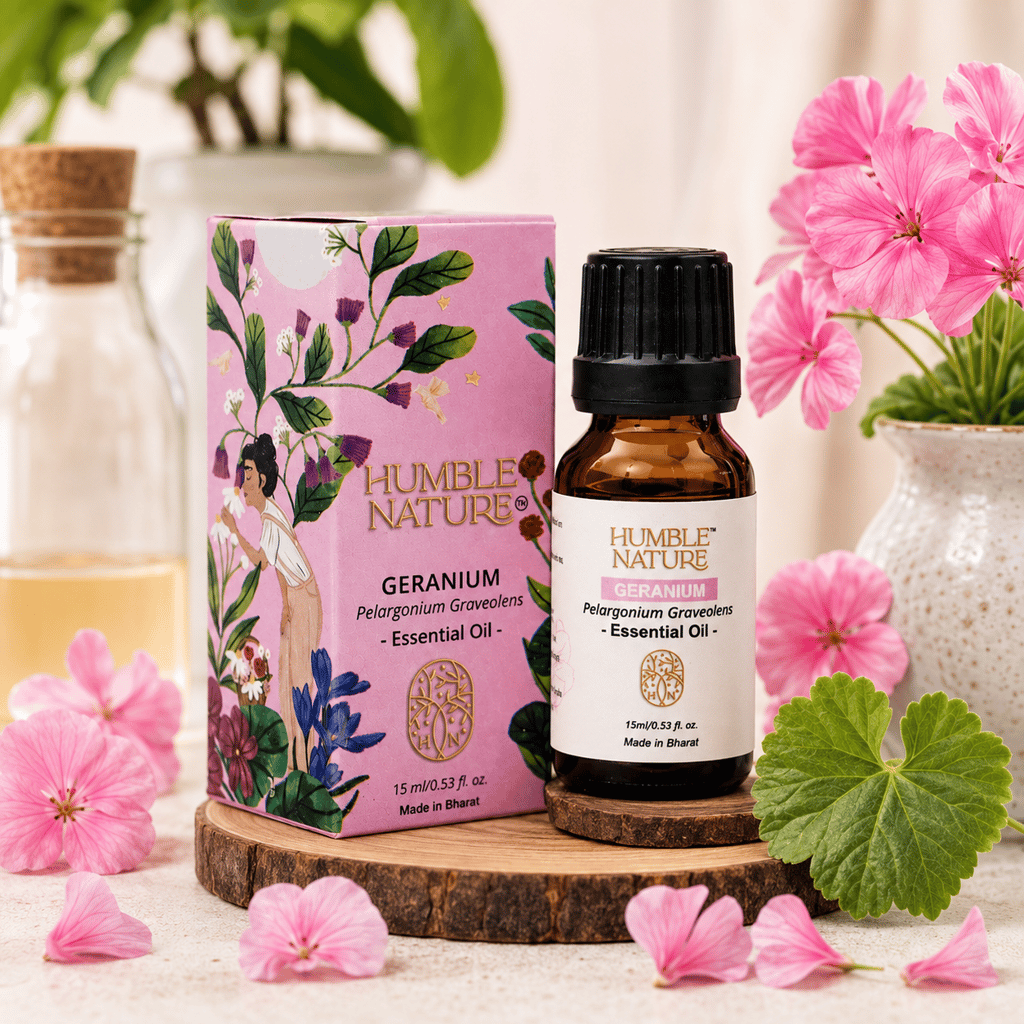Humble Nature Geranium Essential Oil 15ml | Steam Distilled Natural Plant Extract | Premium Aromatherapy Oil for Diffuser, Massage, Skin Care, Hair Care & Home Fragrance