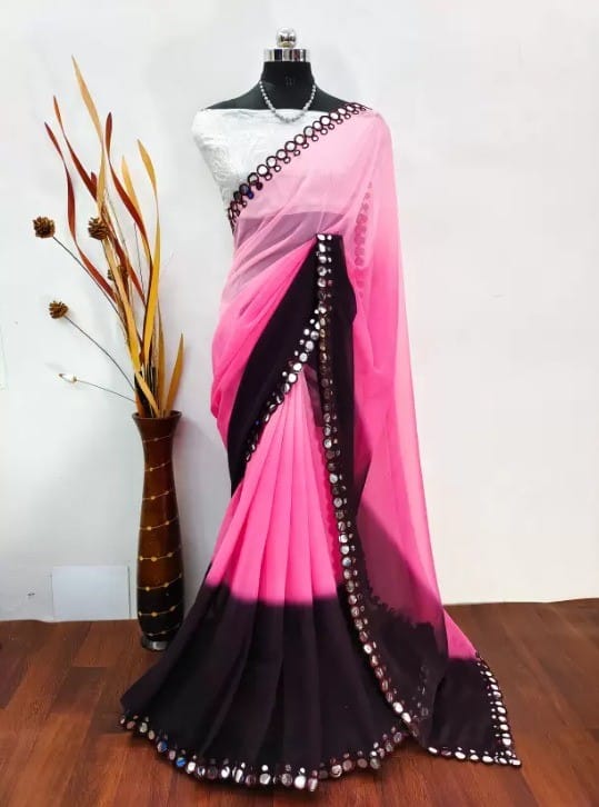 Georgette Saree With Mirror Work And Blouse view 2