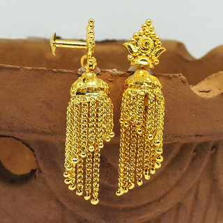 Traditional 1gm gold and micron plated chained jhumkis view 2