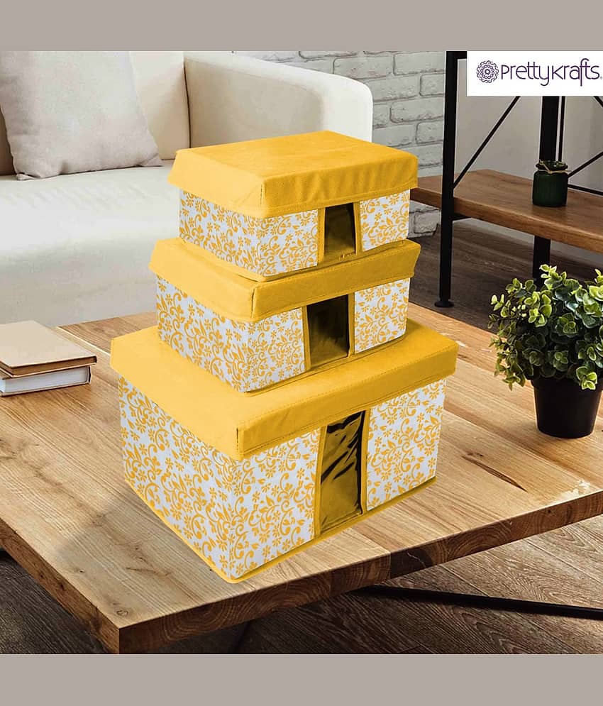 PRETTY KRAFTS Storage Combo Pack of 3,Yellow/Organizer/Storage Box/Toys Storage Box/Books Storage Box view 2
