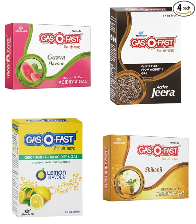 GASOFast Ayurvedic Antacid (Shikanji Jeera Lemon Guava 6s x4 5 g each) (Pack of 4)