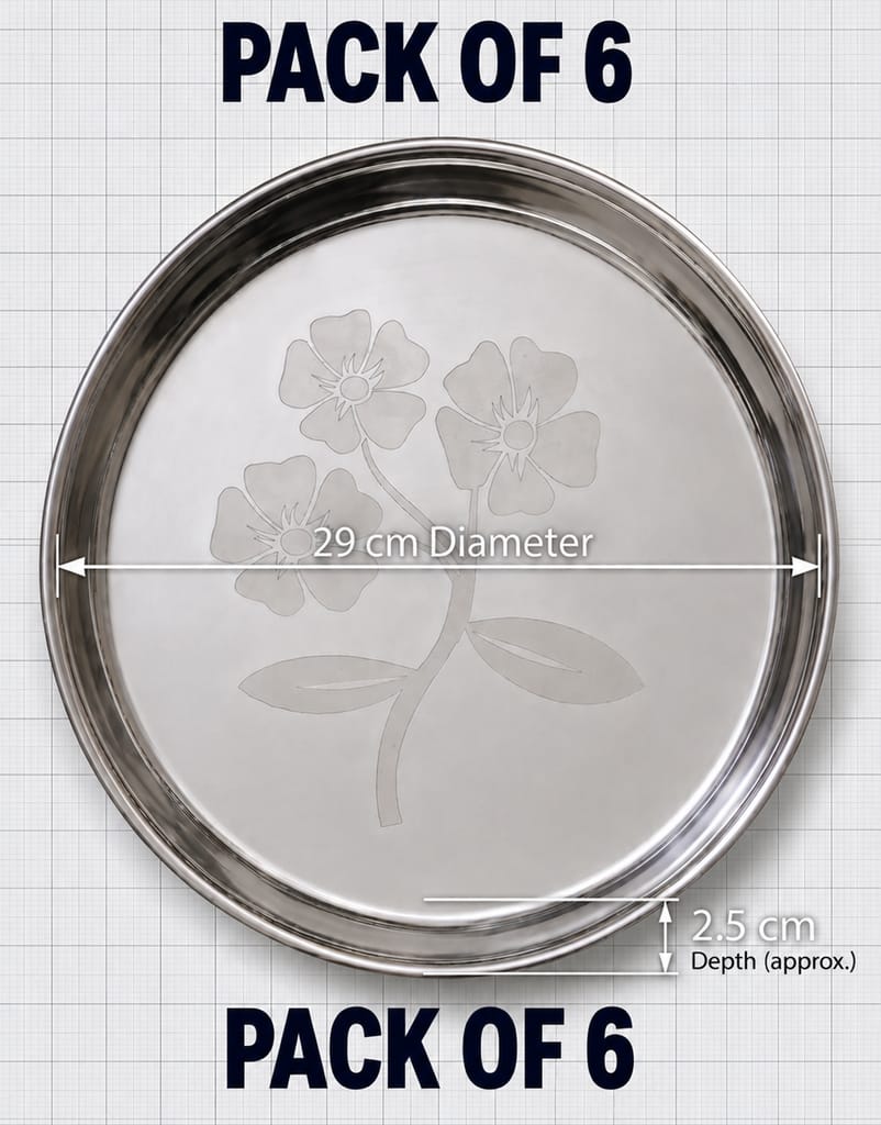 Premium Stainless Steel Round Floral Design Thali (Khoncha) view 2