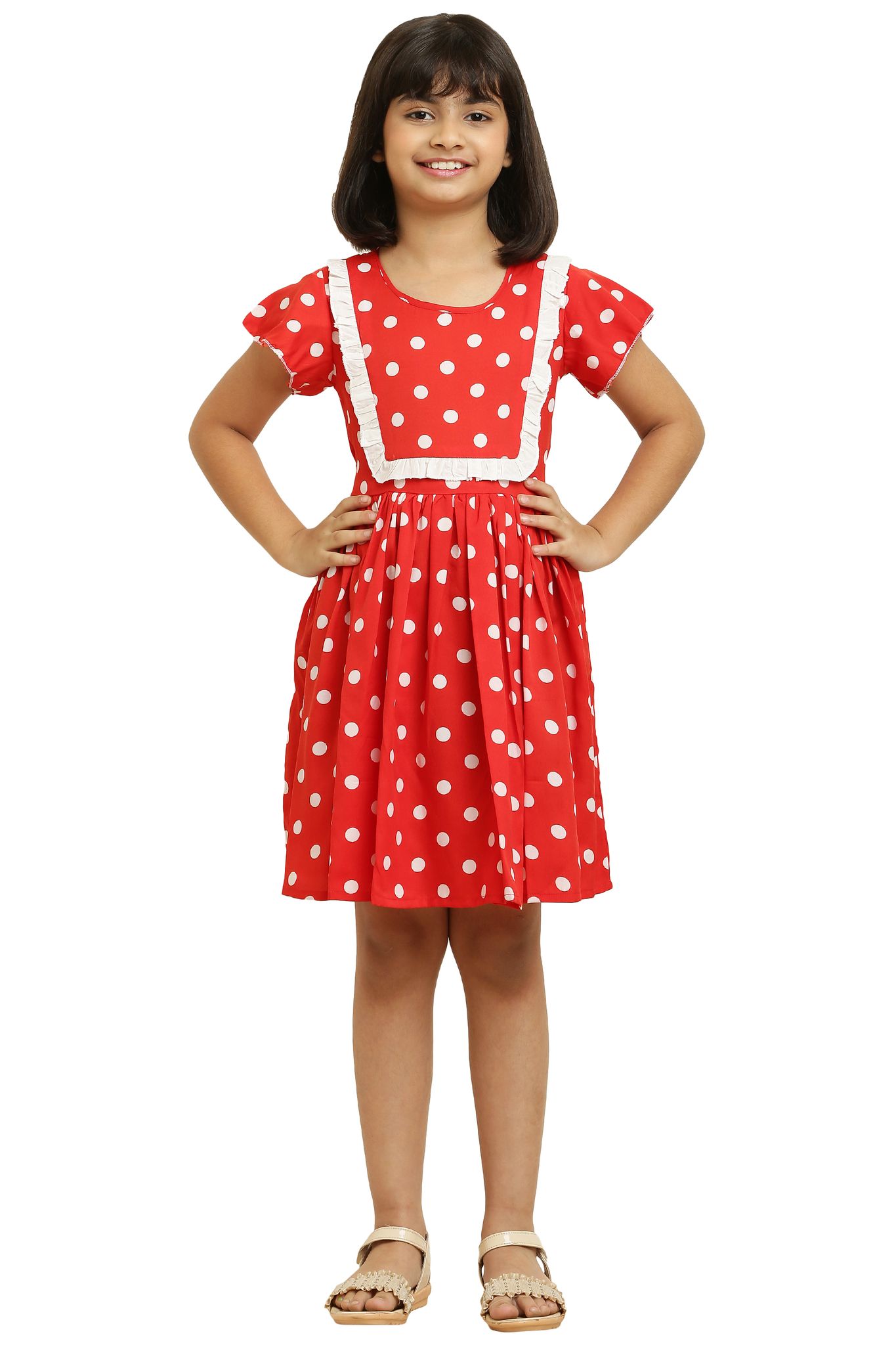 Tripti Enterprises Girls ethnic Printed Frock-Red Dot with Lining & Frill.