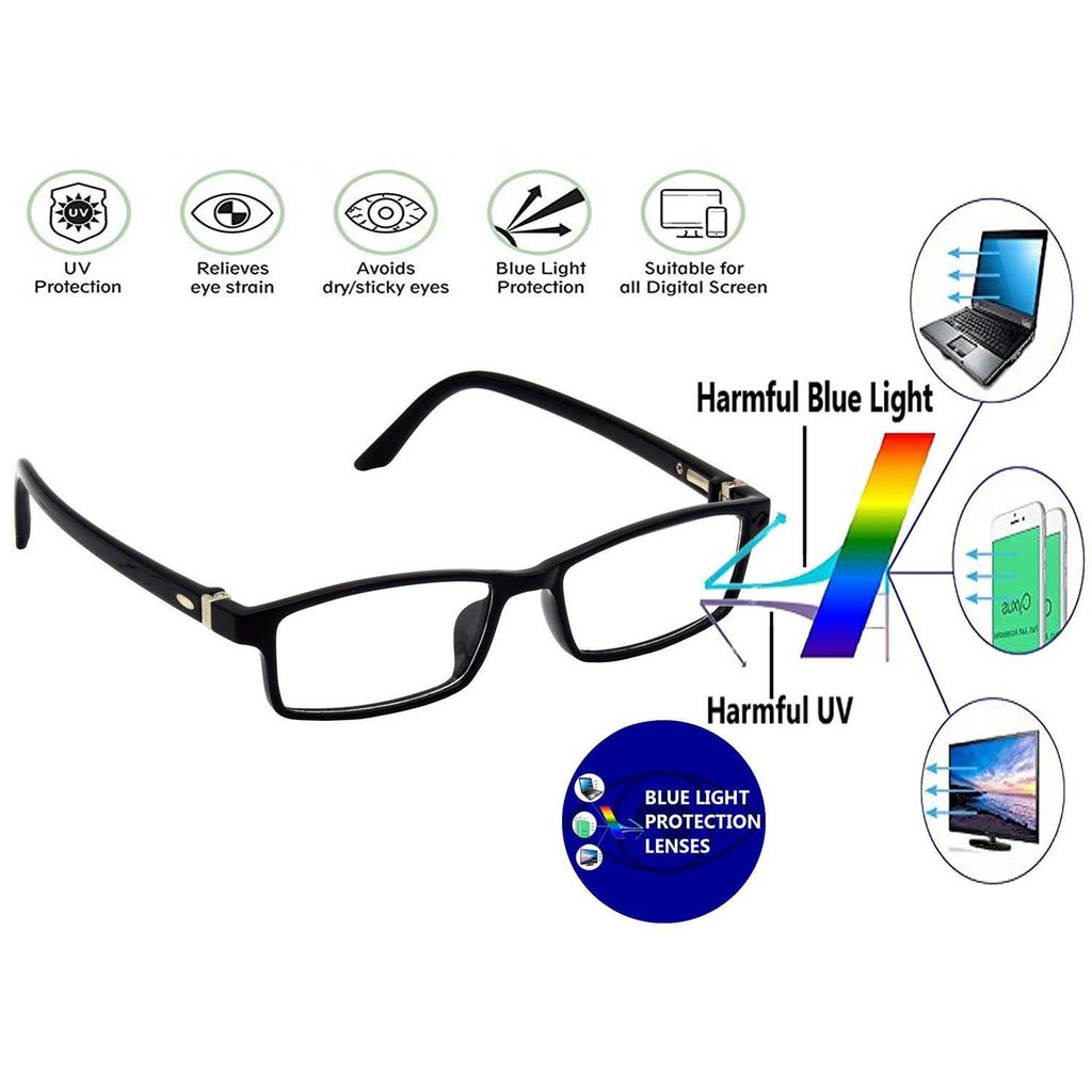 Hrinkar Eye Protection Zero Power Glass for Mobile with Blue Cut Computer Glasses for Men & Women | Black | HBCT-FRM-BK-18