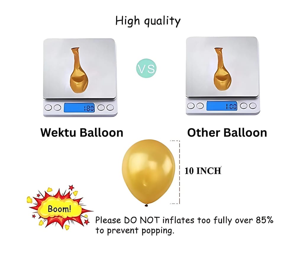 Wektu Party Balloons Round Shape - Gold - 50 PC - Large Size view 2