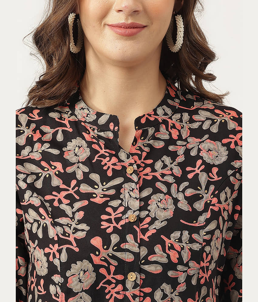 Divena Women Printed Rayon Shirt ( Black ) view 2