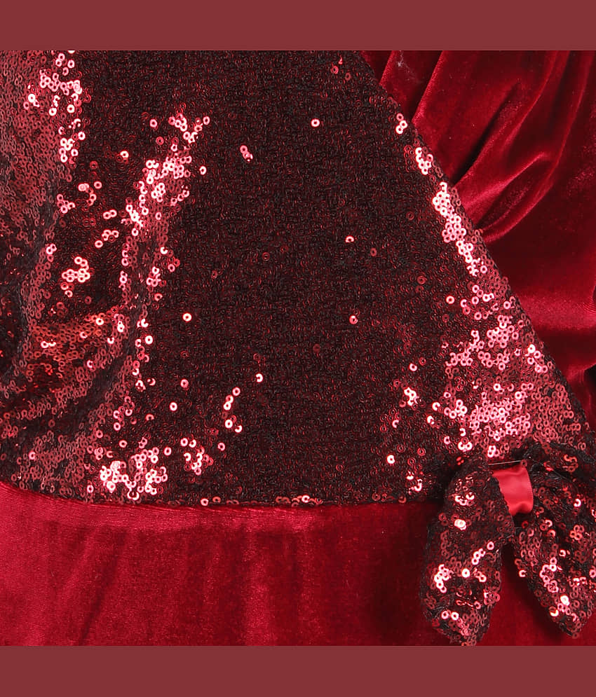 Cutecumber Velvet Wrap Dress For Girls ( Pack of 1 , Maroon ) view 2