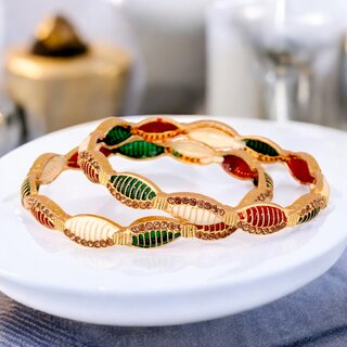 18k One Gram Gold Plated Traditional Designer Pack of 2 Bangle Set For Women view 2