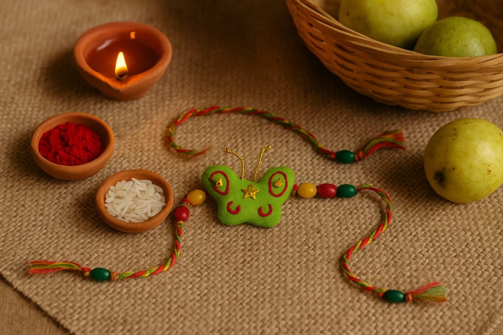 Handcrafted Green Butterfly Rakhi view 2