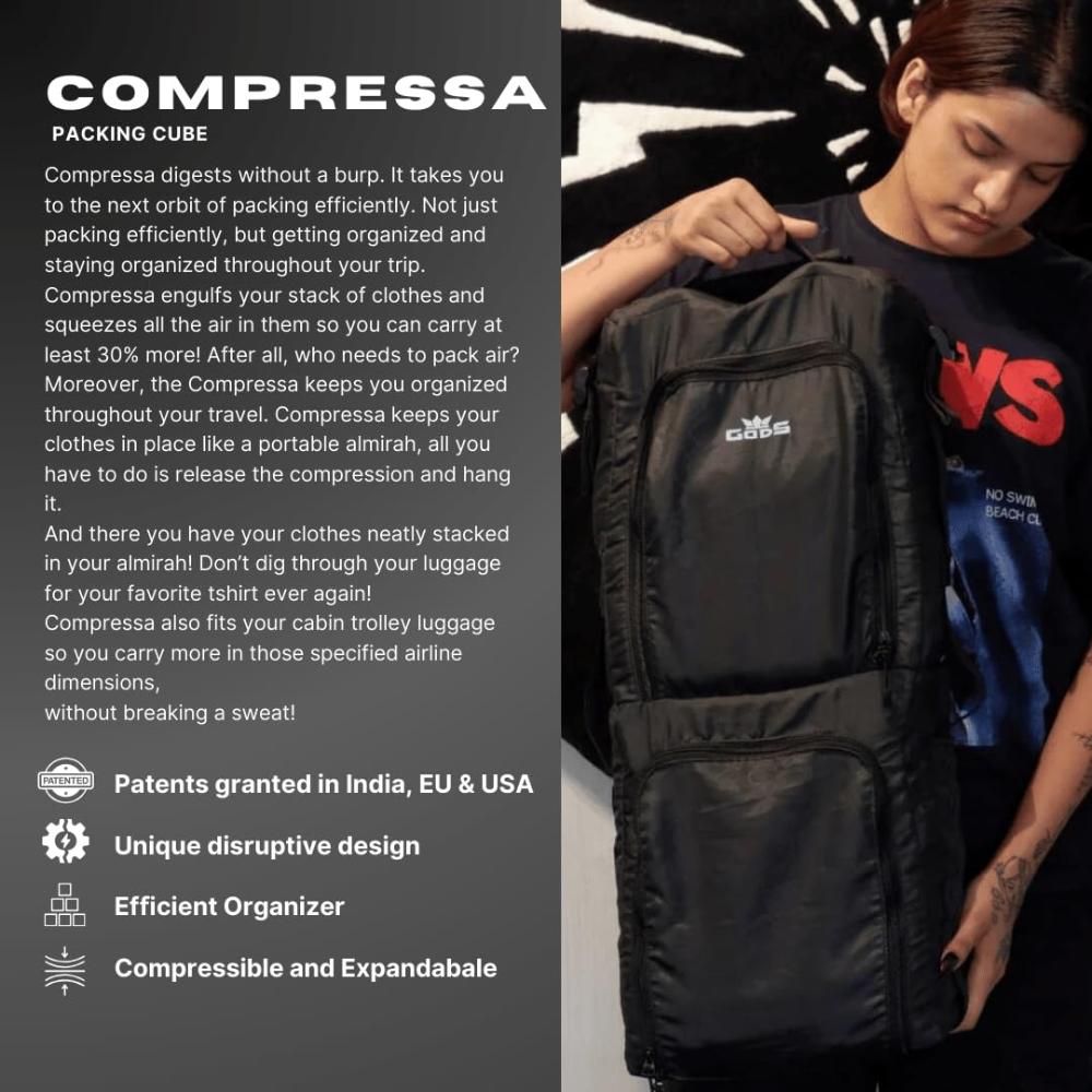 GODS Compressa compression packing cube|Compressible and Expandable Organizer(25 Ltrs, Black) view 2