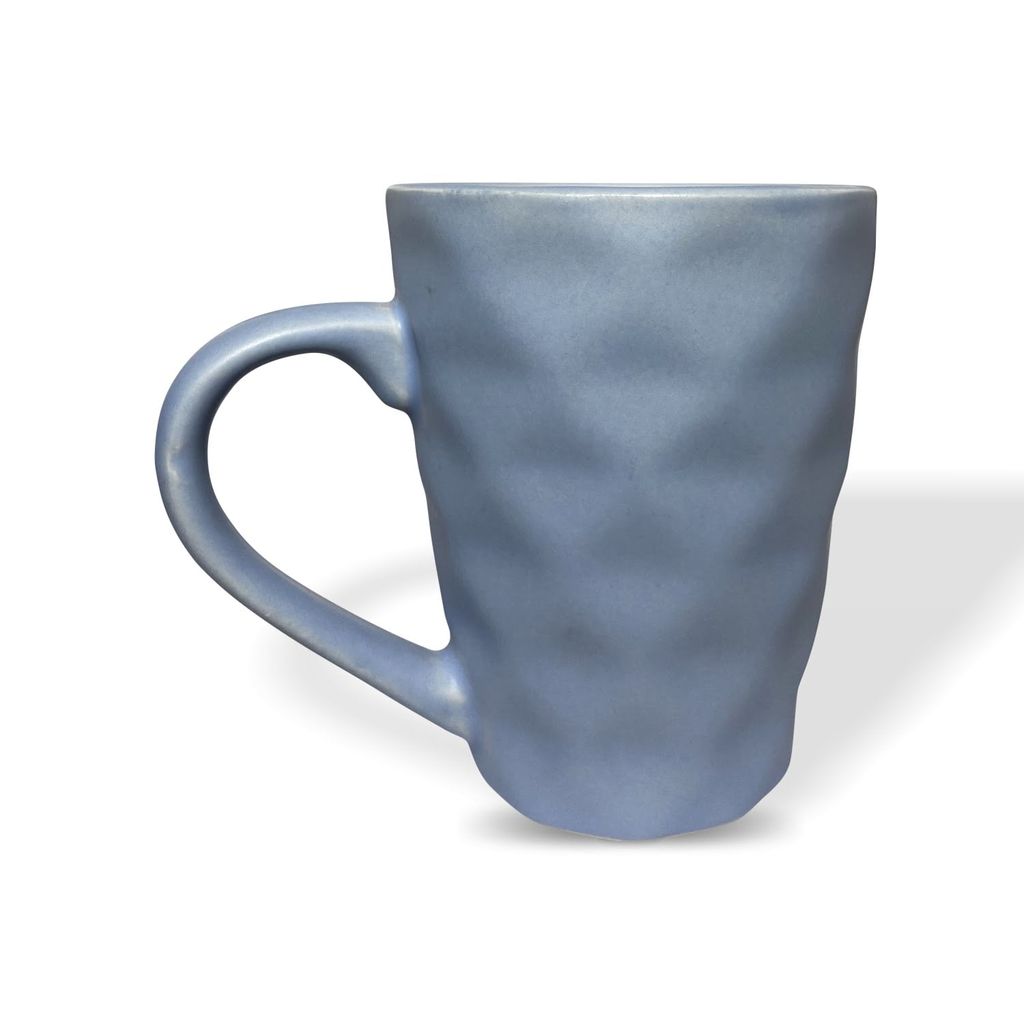 Ceramic Dining Matte Blue Diamond Shaped Coffee Mugs Set of 2 view 2