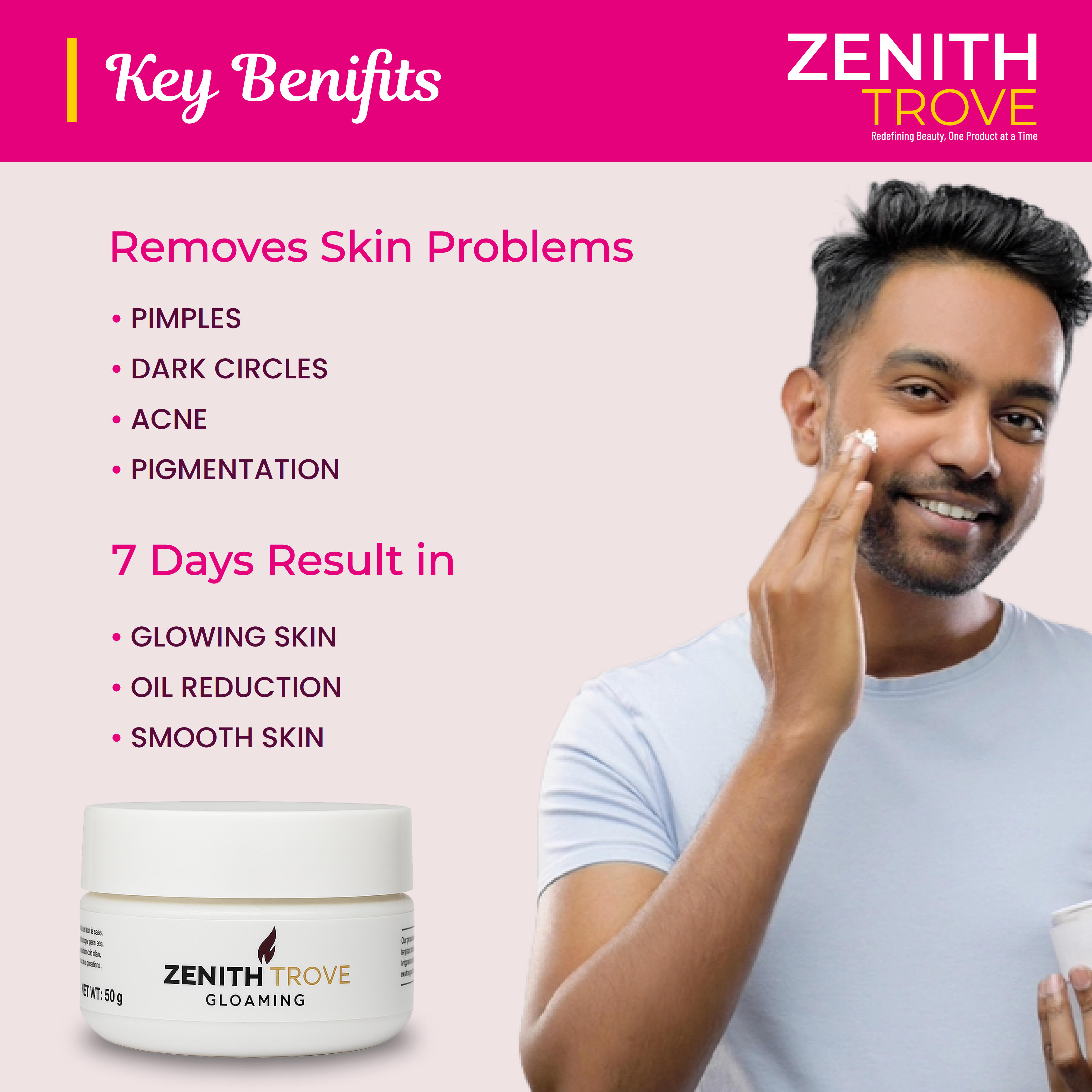 Zenith Trove Natural Glowing Face Cream for Radiant & Nourished Skin | Enriched with Herbal Extracts & Skin-Loving Oils | Suitable for All Skin Types | No Chemicals or Harsh Ingredients – 50g