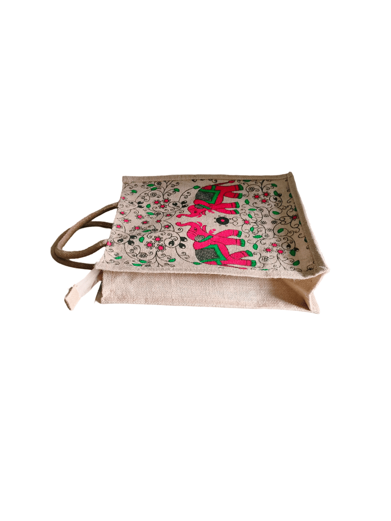 **Jute tote bag with elephant print** view 2