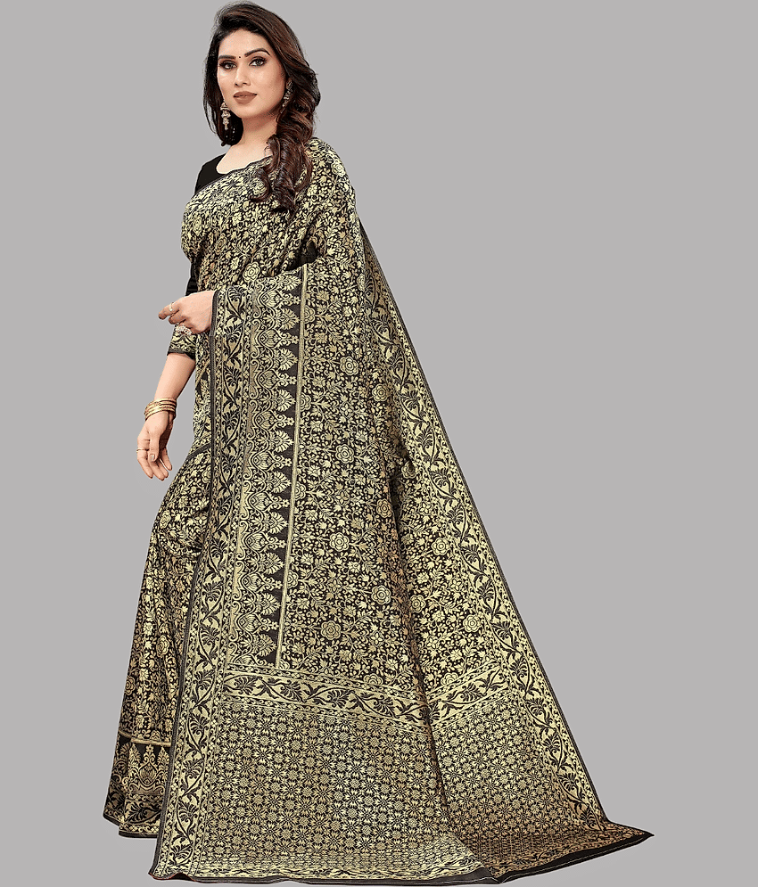 GARIYA Banarasi Silk Embellished Saree With Unstitched Blouse Piece ( Black ) view 2