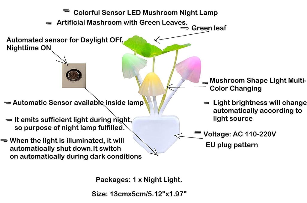 Elecsera Mushroom light automatic sensor for Bedroom Night Lamp Night Lamp (7 cm, Multicolor) view 2