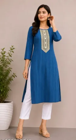 Royal Blue with Embroidered Neck Design