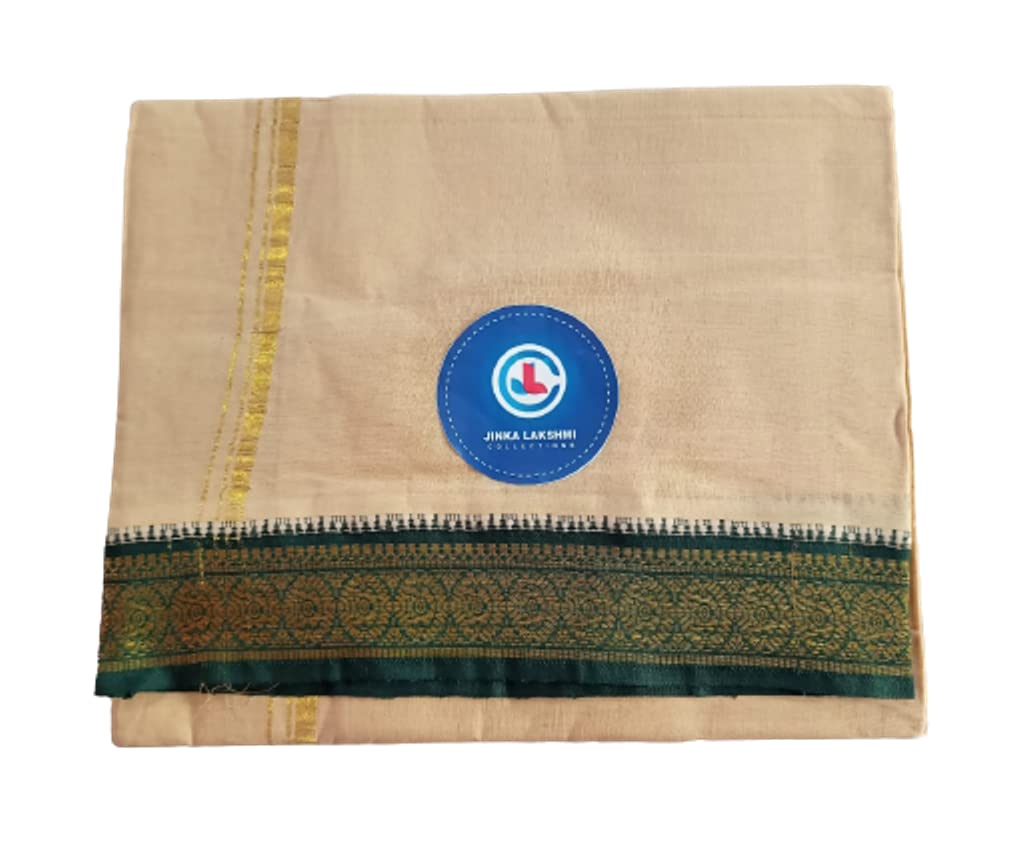 Jinka Lakshmi Collections 100% Handloom Cotton Biege Color Dhoti With Zari Border Up and Down 4 Meters Unstitched Pack of 2 (Multicolor-01) view 2