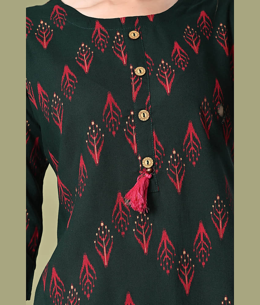 GlowWorld Viscose Blend Printed Straight Women's Kurti - Green ( Pack of 1 ) view 2