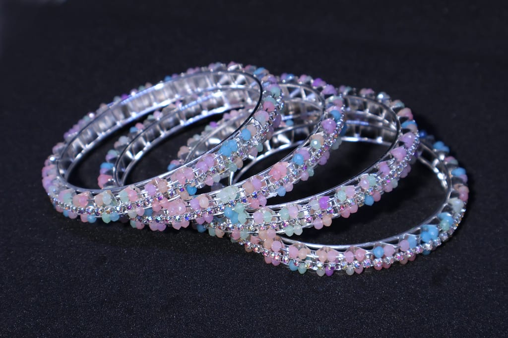 Multicolor Pastel Beaded Crystal Bangles Set view 2
