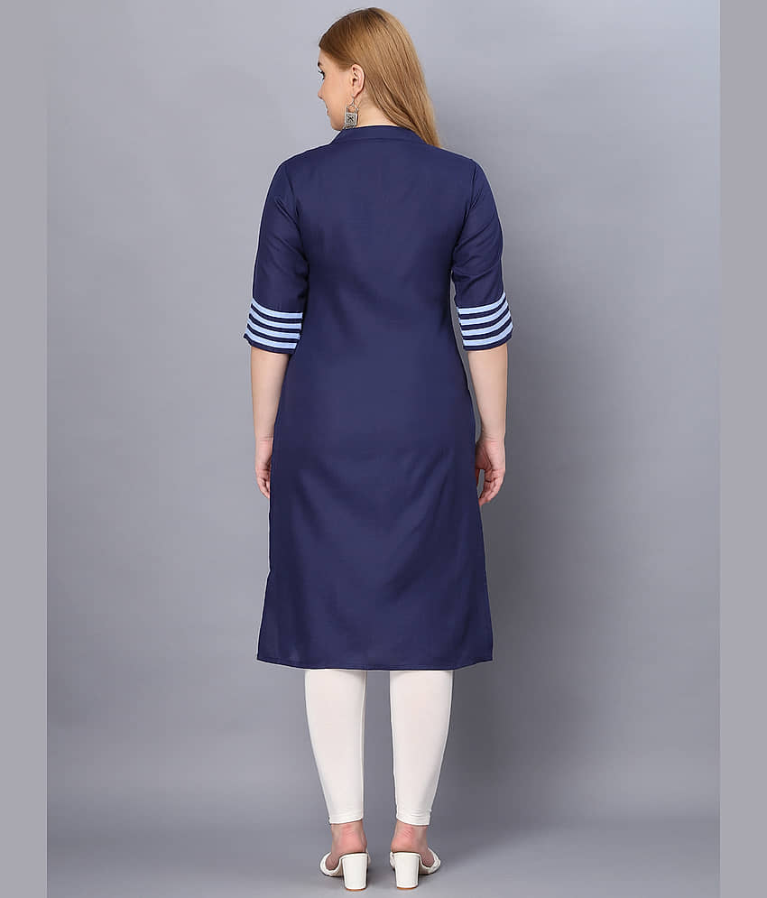 Hetsa Pack of 1 Cotton Blend Solid A-line Women's Kurti - ( Dark Blue ) view 2